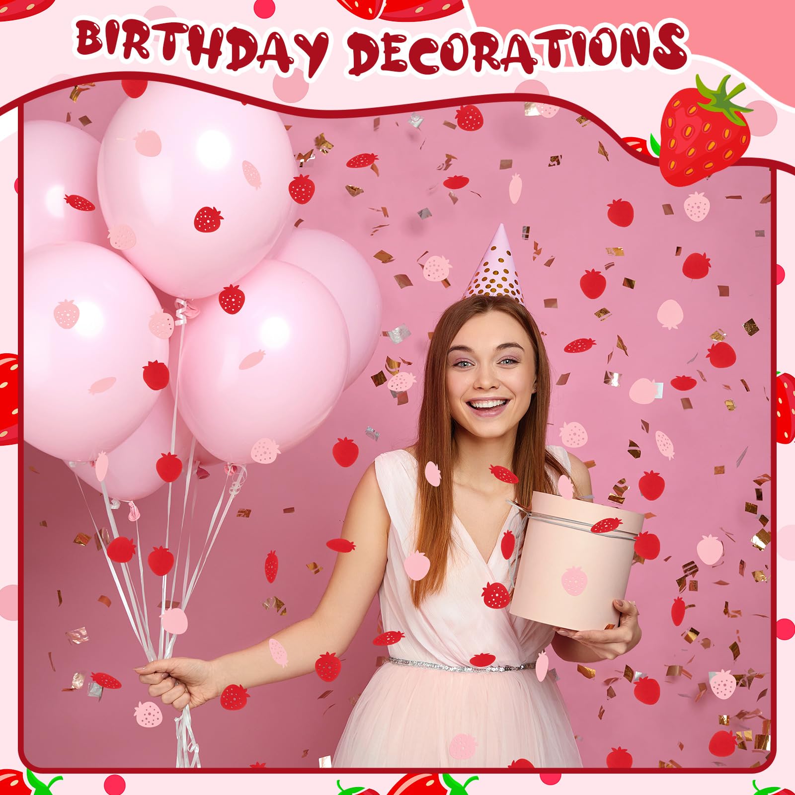 300 piezas de confeti de fresa roja y rosa, decoración de mesa de fresa para decoración de mesa con temática de fresa, baby shower, cumpleaños, boda, fiesta