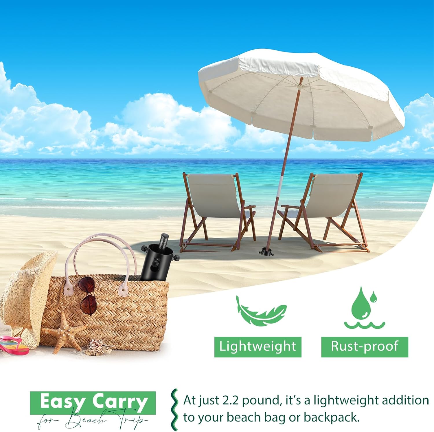 Beach Umbrella Sand Anchor, 2 PCS Metal Umbrella Stand Portable, Umbrella Anchor Base for Outdoor Yard Garden Heavy Duty, In-Ground Base Fit 1.3”-2” Diameter Pole, No Dig Easy Install