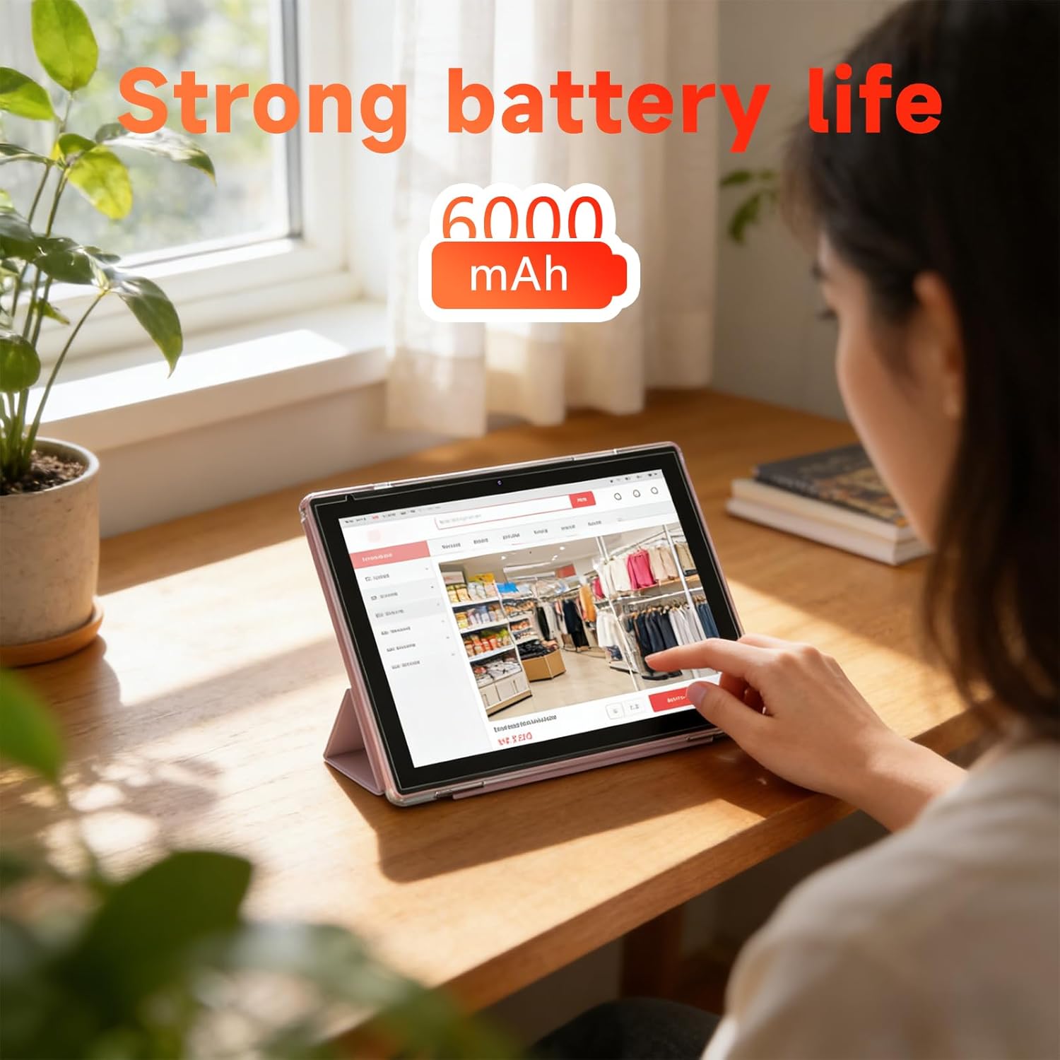 10.1 Inch Android 15 Tablet, 8GB RAM 32GB Storage, HD IPS Display, 5G WiFi 6,6000mAh Battery, Dual Camera for Video Call, Tab with Case & Stylus Pen for Work/Study Tablet with case (Pink)