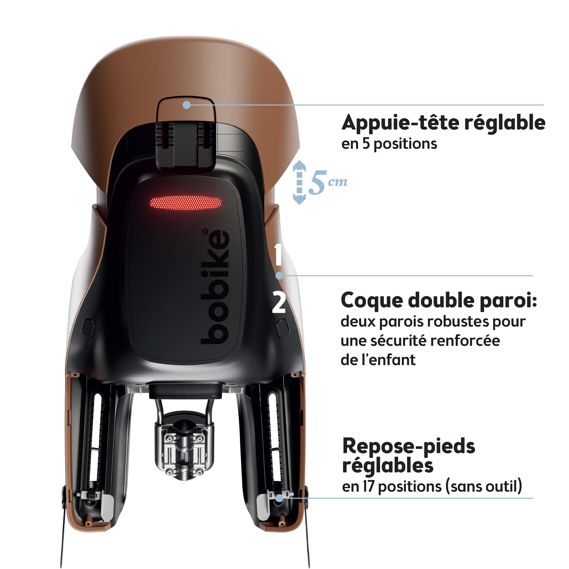 BOBIKE 8010900002 - Siège vélo arrière Exclusive Evolve Maxi pour Cadre, pour Enfants de 9 Mois à 6 Ans jusqu'à 22 kg en Couleur Marron Cannelle