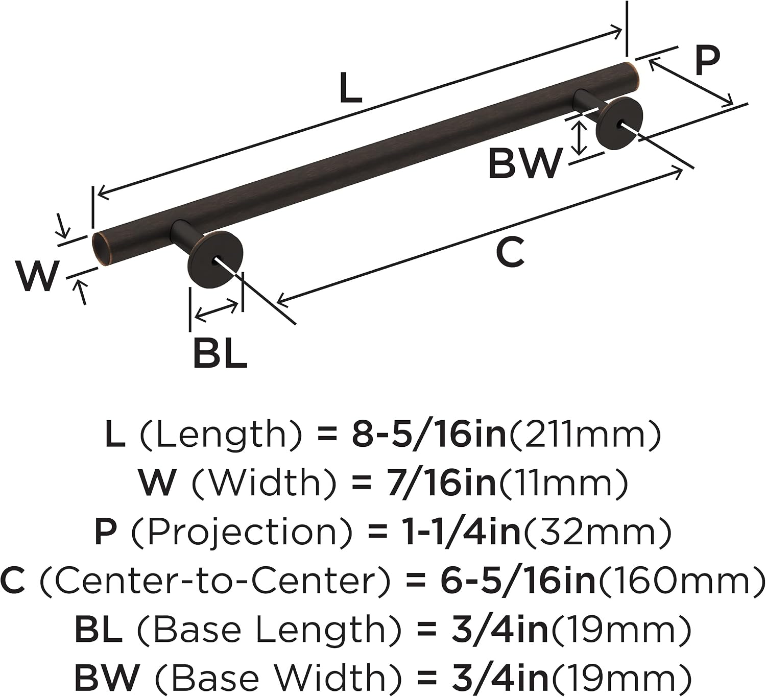 Amerock | Cabinet Pull | Oil Rubbed Bronze | 6-5/16 inch (160 mm) Center-to-Center | Radius | 1 Pack | Drawer Pull | Cabinet Handle | Cabinet Hardware
