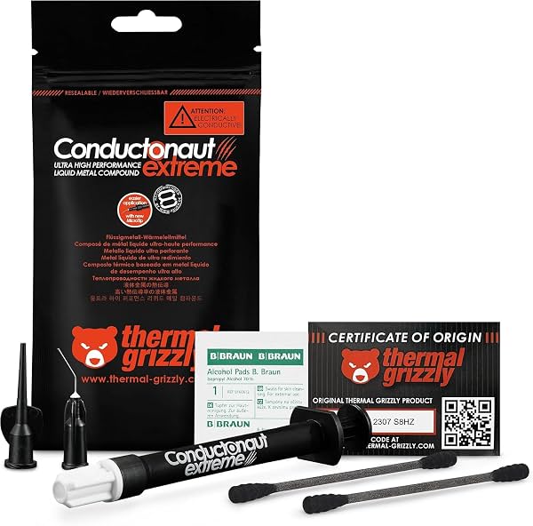 Thermal Grizzly Conductonaut Extreme Pasta térmica de metal líquido - 1 gramo | Hecho en Alemania, metal líquido para PS5, CPU, GPU, Xbox, consolas de videojuegos, ideal para overclocking, materiales premium