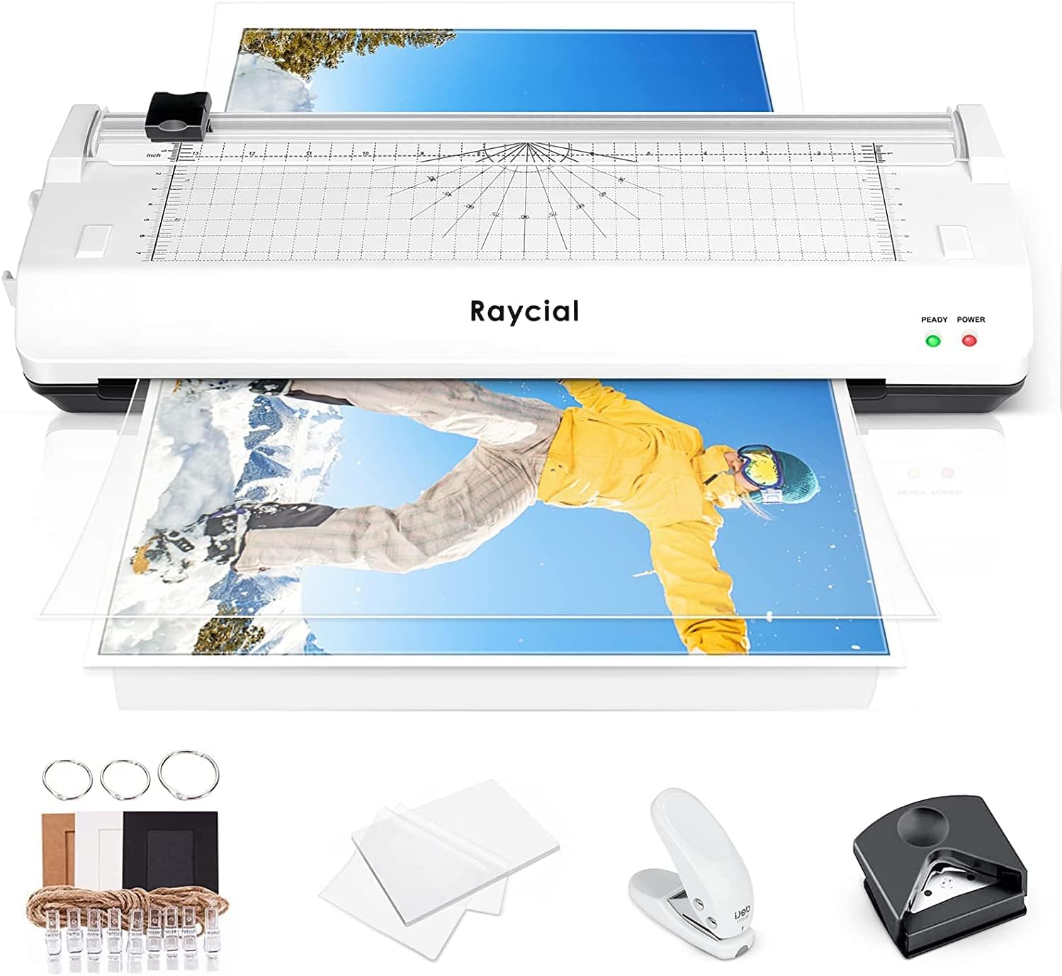 Plastificadora A3 Plastificadora Térmica y Fríos 7 en 1 con 20 Bolsas de Plastificación para A3/A4/A5/A6, Máquina Plastificadora de con Recortadora de Papel y Redondeadora de Esquinas (A3-WHITE)
