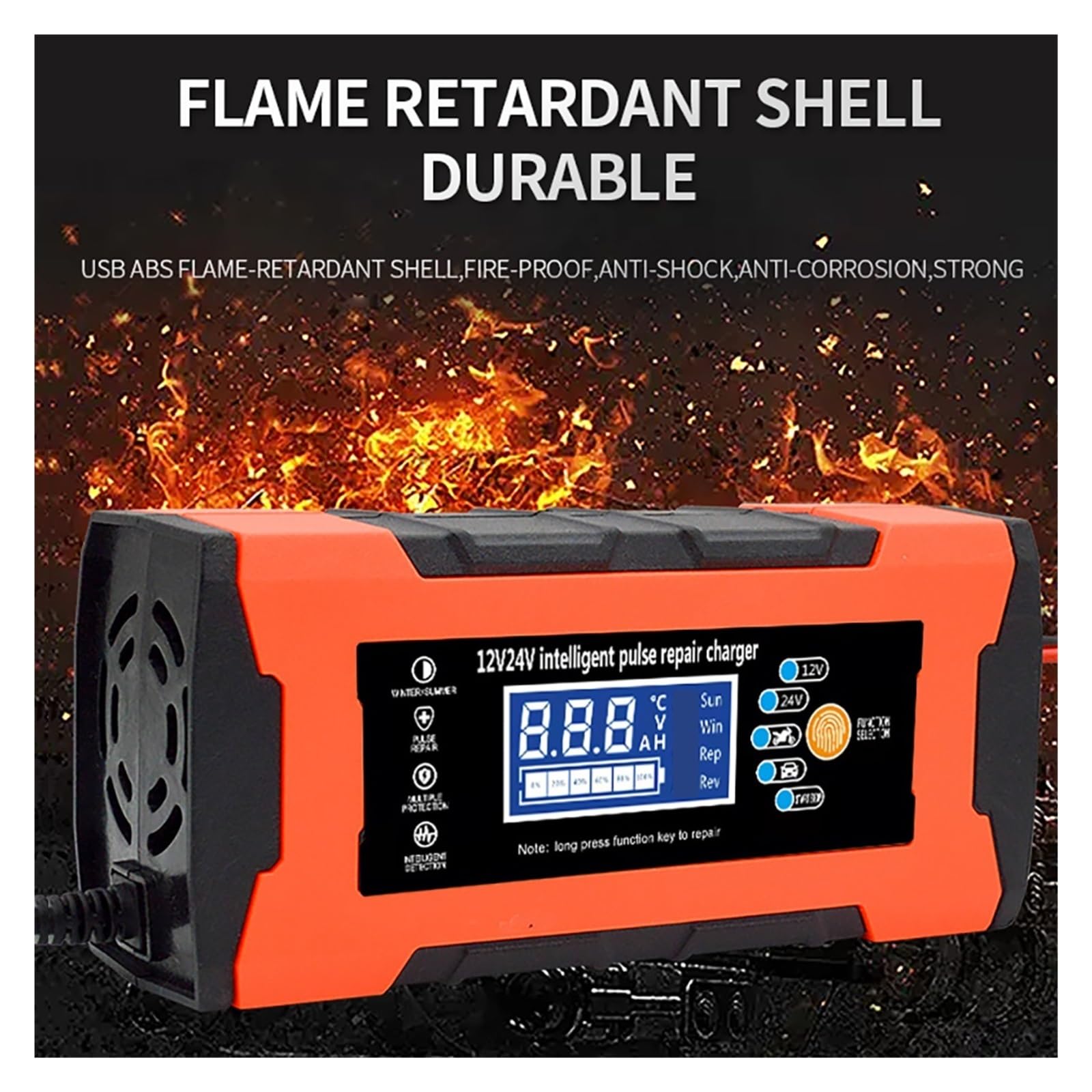 W Pełni Automatyczna Ładowarka Samochodowa 7-etapowa 12V 10A/24V 5A Inteligentne Szybkie Ładowanie Naprawa Impulsów Do Kwasowo-ołowiowego Wyświetlacza LCD Precyzyjne łAdowanie(YELLOW)