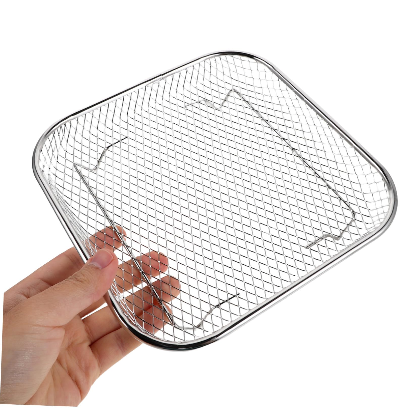 Rack Carré Empilable pour Friteuse à Air Inox Support Polyvalent pour Gril Déshydratation Cuisson Vapeur et Égouttage Huile Accessoires Inclus avec Pince et Brosse