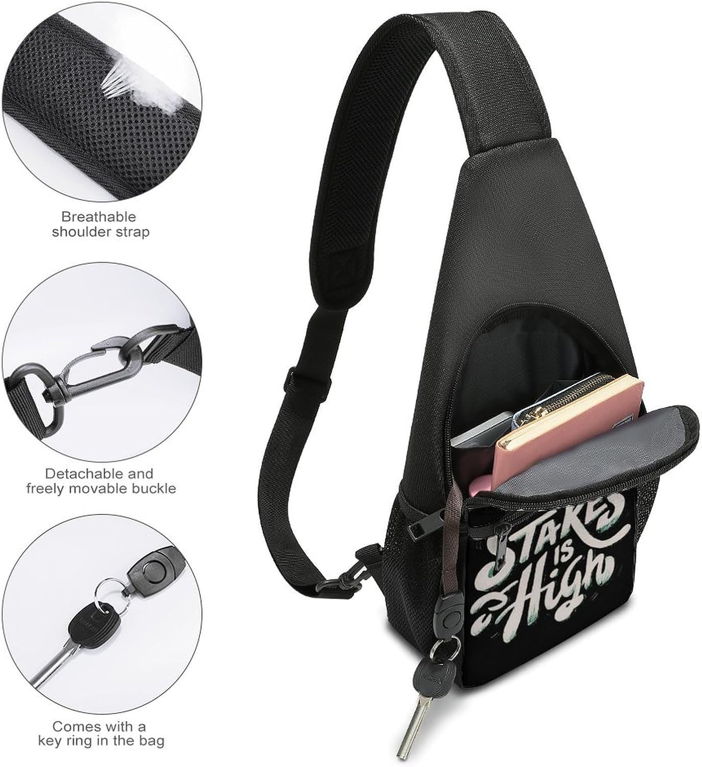 Stakes Is High Crossbody Sling Backpack Chest Bag Daypack | unisex,trendy,with convertible and detachable shoulder strap,side pockets
