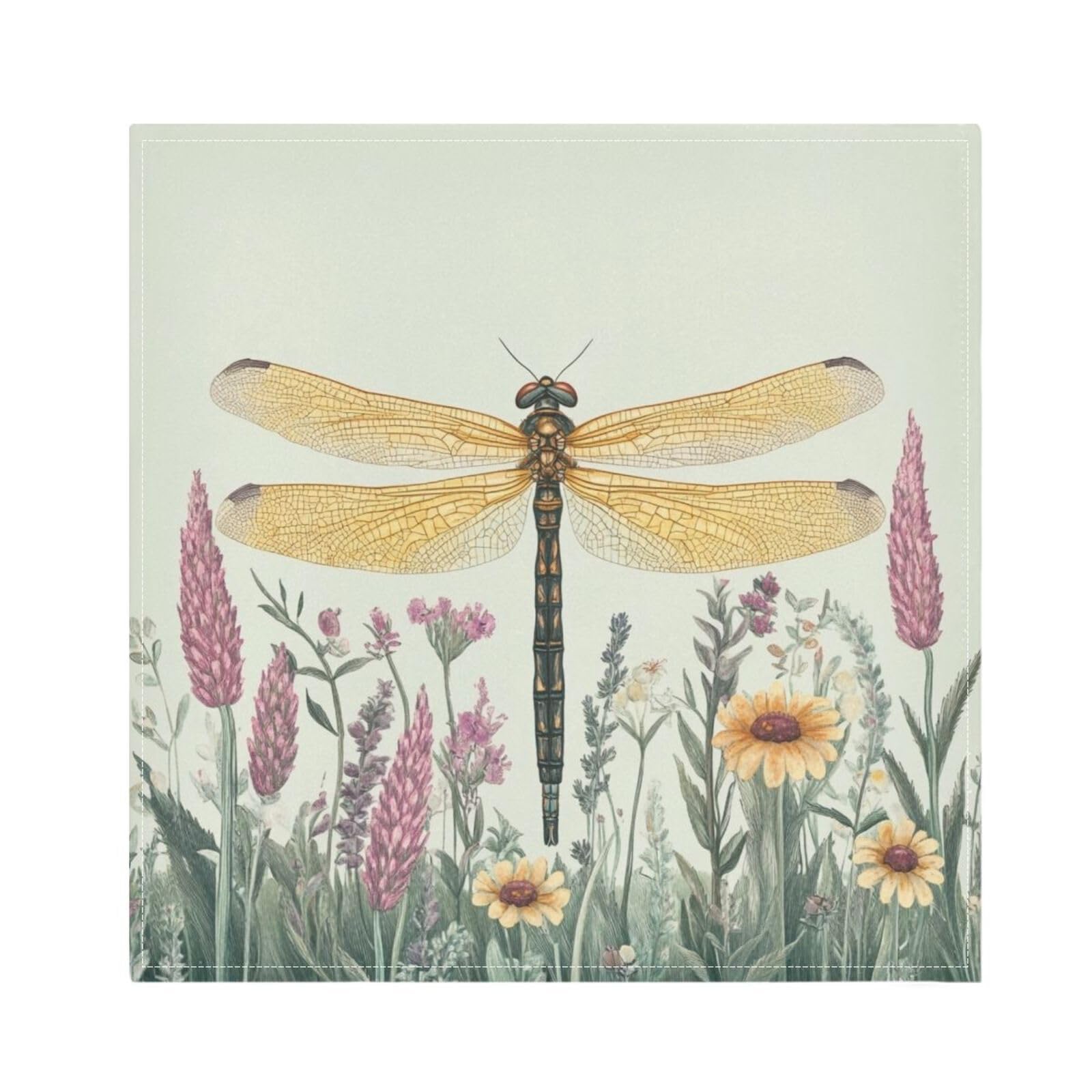 Ttgoth Dragonfly Flowers Cloth Napkin Set of 4 Washable & Reusable Dinner Napkins for Dining Table, Banquets, Wedding, Party, 50x50 cm