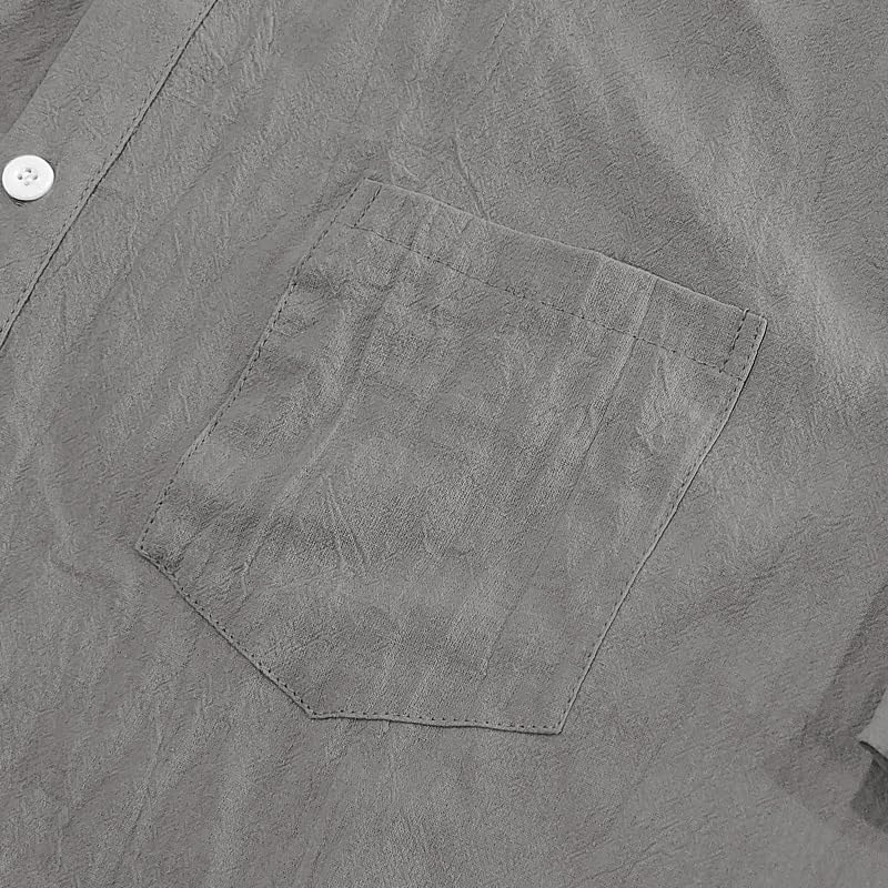 Men's Linen Shirt - Short Sleeve Button Down Collar Solid Casual Shirts with Pocket for Vacation Business - Image 6