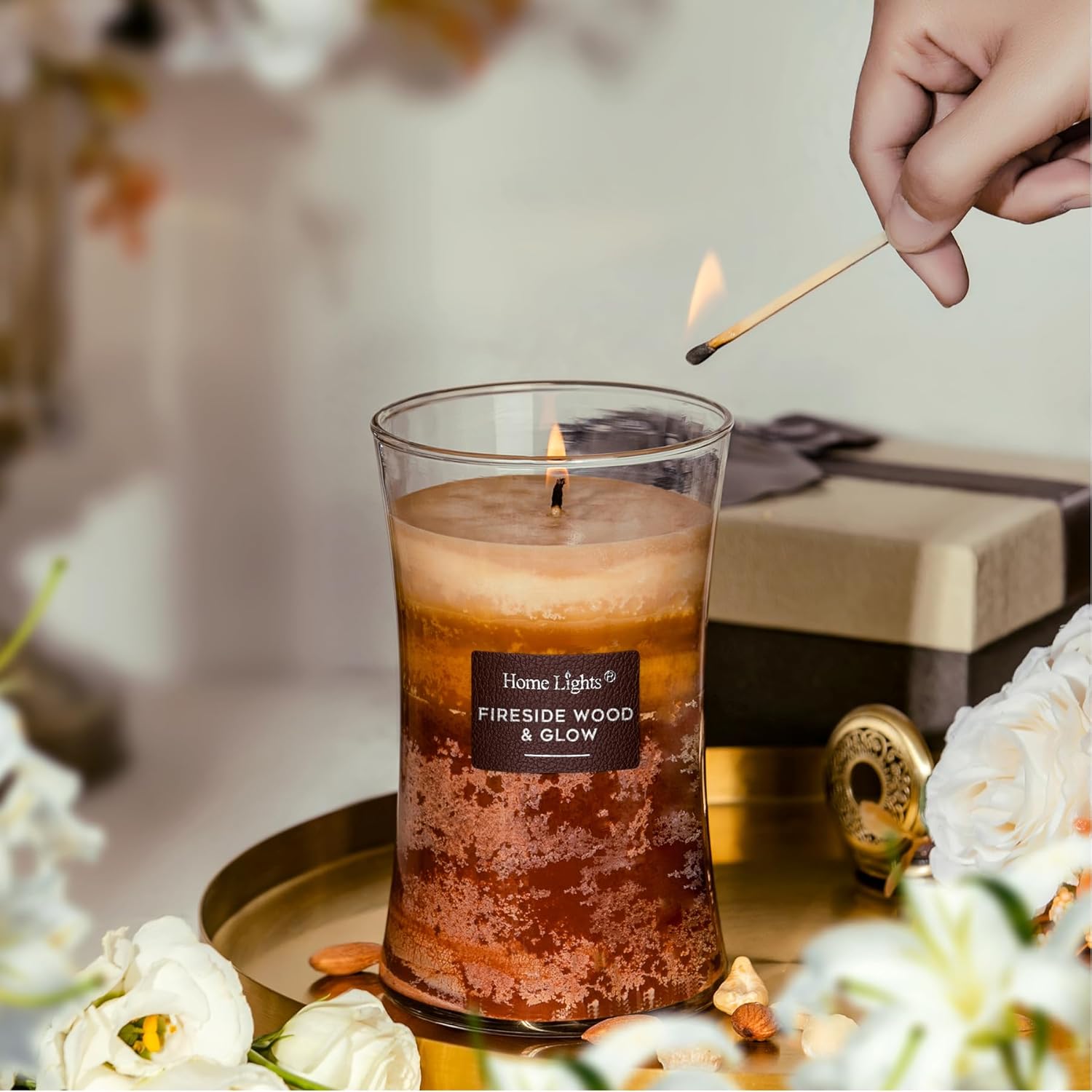 HomeLights 3-Layer Candles for Home Scented, 21.52 OZ Natural Soy Wax Scented Candles Burns Up to 100 Hours, Large Jar, Fireside Wood & Glow - Image 4