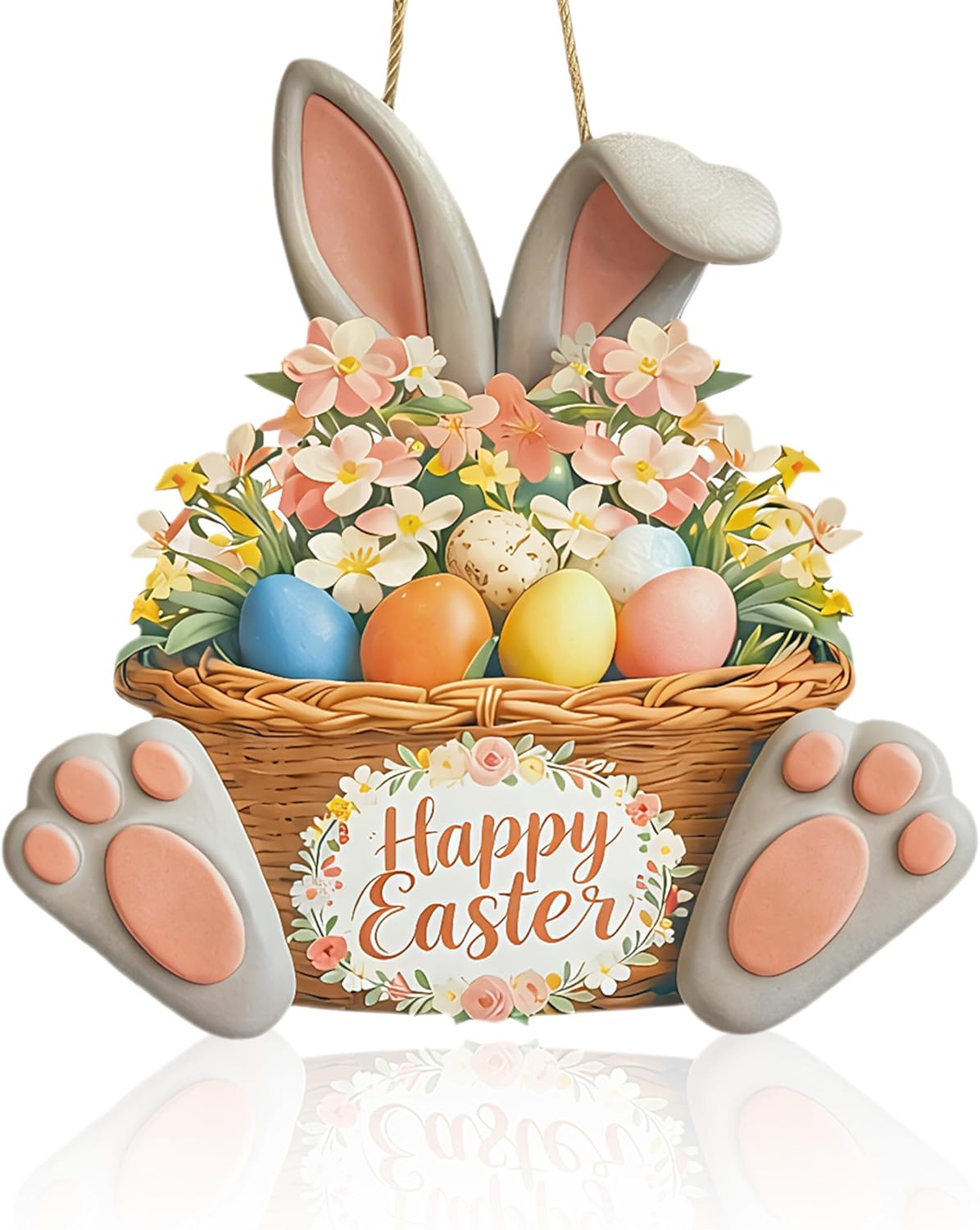 Easter Door Decorations,Easter Door Decorations, Easter Wreath, Spring Decorations Bunny Welcome Wood Sign Door Hanger Wall Hanging Plaque Eggs Sign Decorations(Bunny Ear Grey)