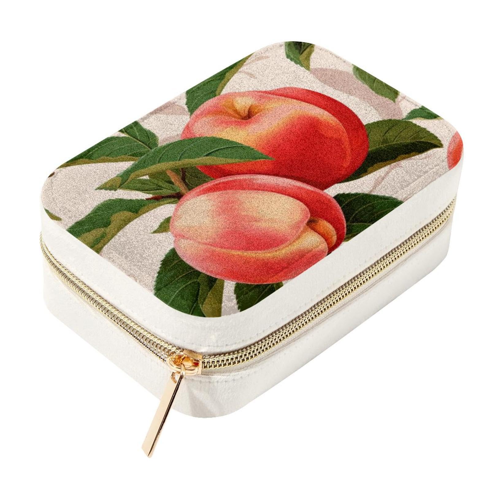 Joyero portátil de viaje con melocotones, el regalo elegante y espacioso perfecto para mujeres