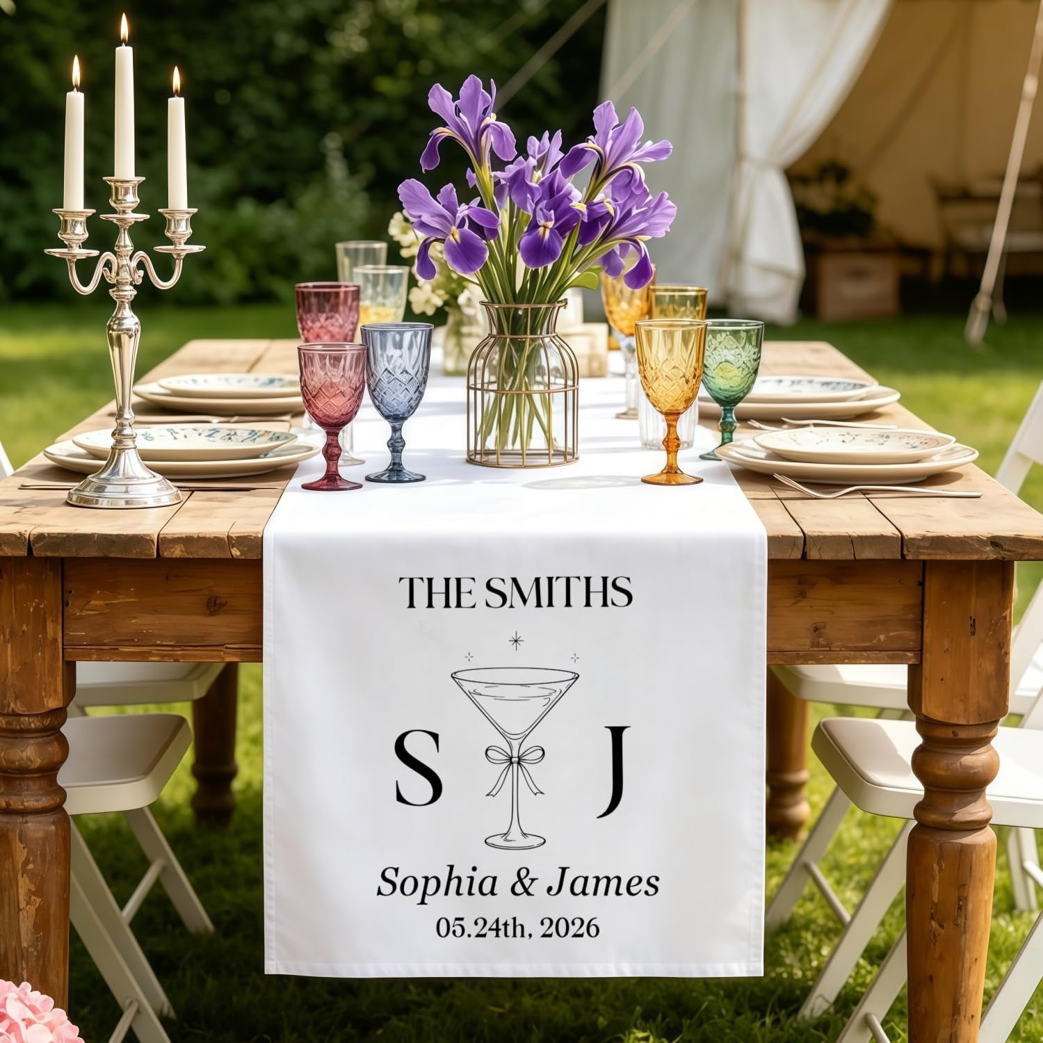 Custom Wedding Table Runner, Personalized Linen Fabric Banner with Name & Date, Hanging Wall Tapestry Decor for Sweetheart Table, Reception Party(S5)