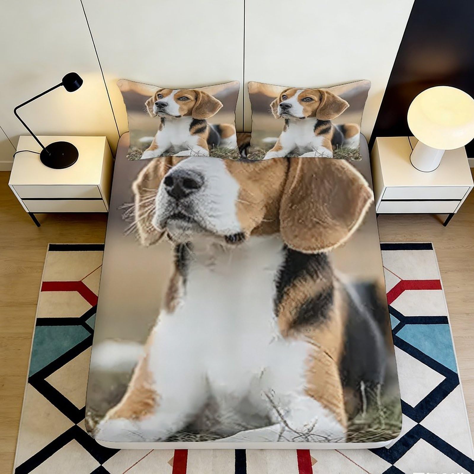 Jqzkxnhpbr Style-6 3D Printed Beagle Dog Fitted Sheet Microfiber Soft Non Slip Animal Pattern Bed Cover For Bedroom Dorm Mattress Protection Decor 90X200x25cm