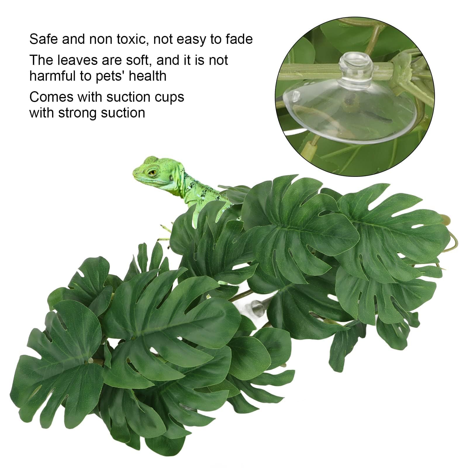 HERCHR 25 x 25 cm/9,8 x 9,8 po Plantes Artificielles pour Reptiles, Feuille de Palmier Artificielle Plastique Décorative avec Ventouse pour Aquarium de Tortues de Reptiles Décor de Terrarium
