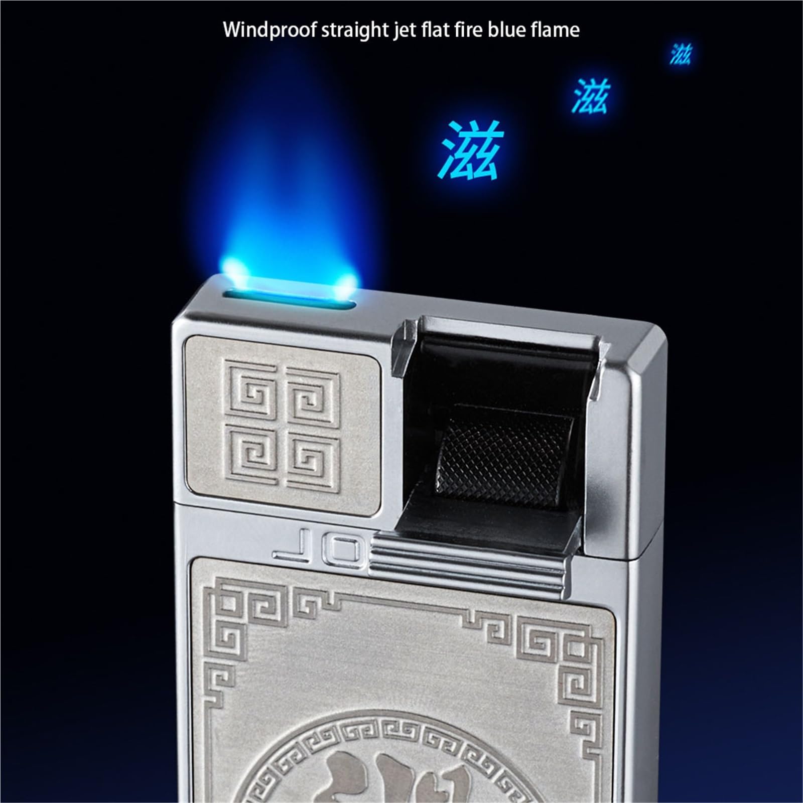 Encendedor plano resistente al viento, tamaño de llama ajustable, tanque de combustible visible, ideal para cigarrillos, fogatas, velas y hogueras