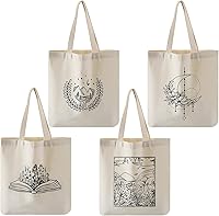 Vista 8 de Reginary 4 bolsas de lona para mujer, bolsas de lona para compras, estéticas, reutilizables, bolsas de comestibles para regalos (flores silvestres)