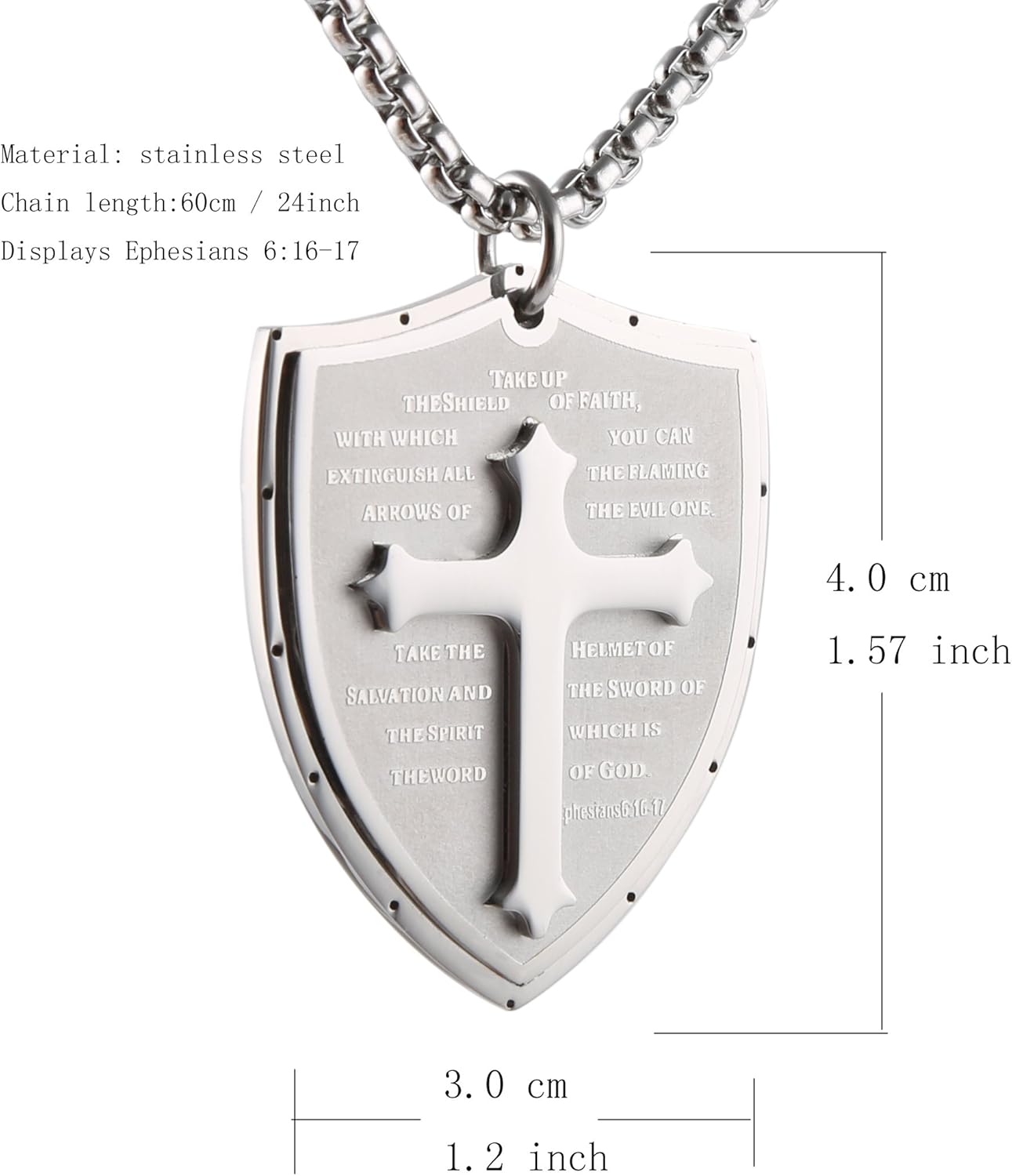 HZMAN Shield Armor of God Ephesians 6:16-17, Faith Cross Stainless Steel Pendant Necklace - Image 5