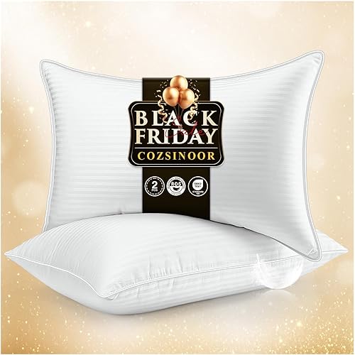 COZSINOOR Goose Feather Pillows Queen Size - Set of 2, Hotel Down Bed Pillow for Sleeping, Soft 600 TC Cotton Cover, Fluffy Support Surround Fill Down Alternative for Back, Stomach, Side Sleepers