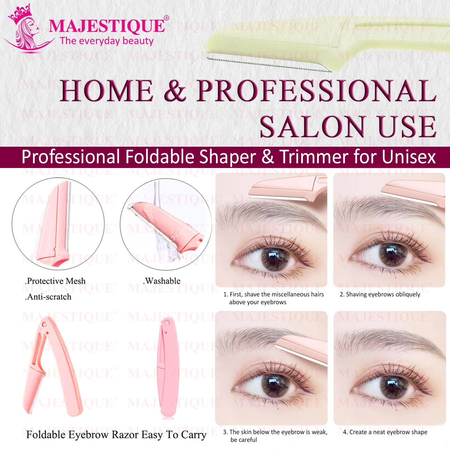 Majestique Foldable & Reusable Facial Hair Razor for Women - 5 Pcs Razor for Face, Eyebrows, Upper Lip, Forehead, Peach Fuzz, Chin and Sideburns, Instant & Painless Hair Removal - Multicolor 4