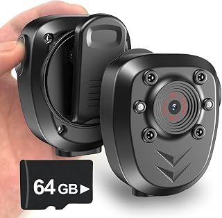 64GB Body Camera Police Civilians Patrol Portable Body Mounted Camcorder 1080P Night Vision 6 Hours Battery Life Recording Wearable Video Recorder for Law Enforcement Indoor Outdoor Security