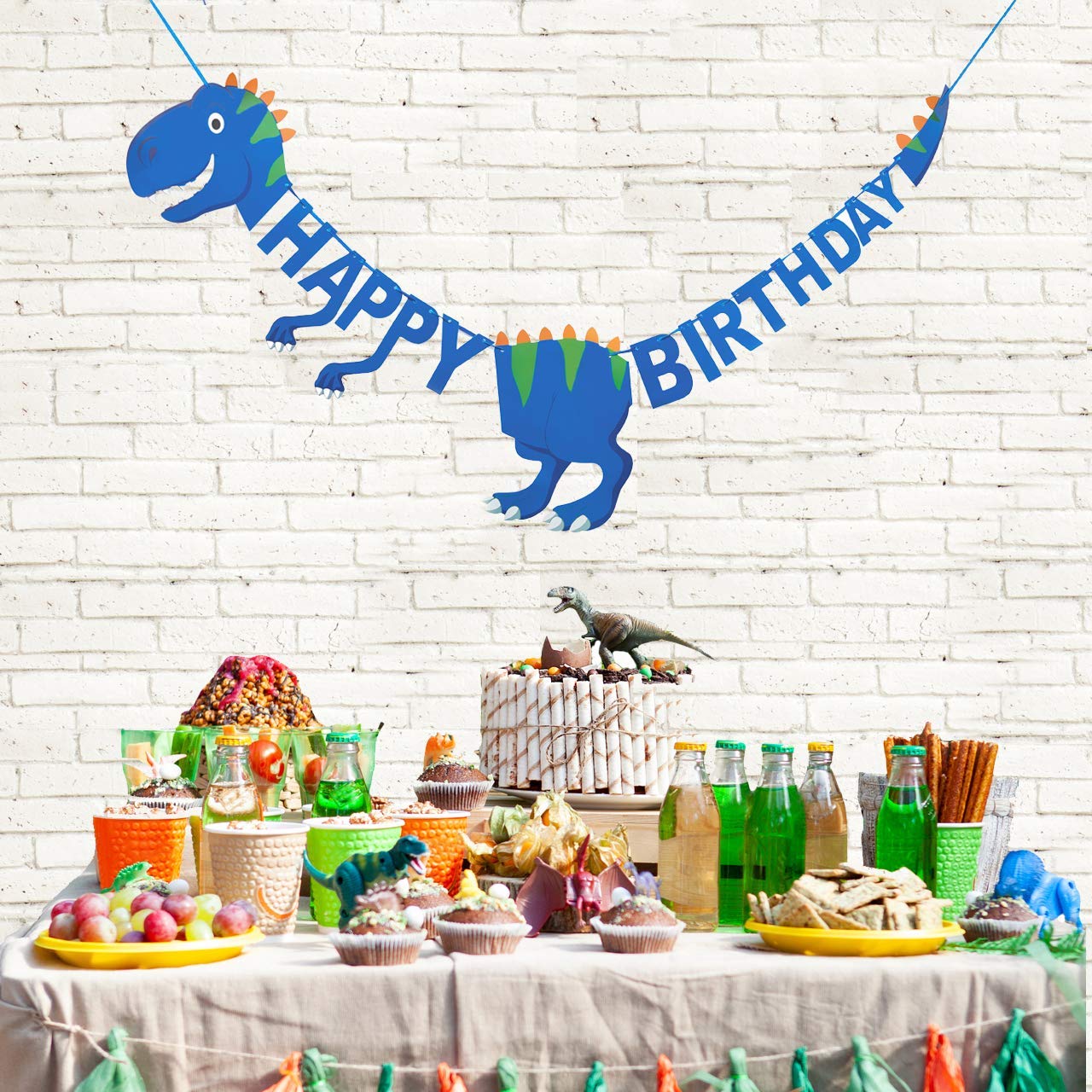 Dinosaur Happy Birthday Banner - Pre-Strung Green Party Decoration For Kids, 12.6x120 Inches