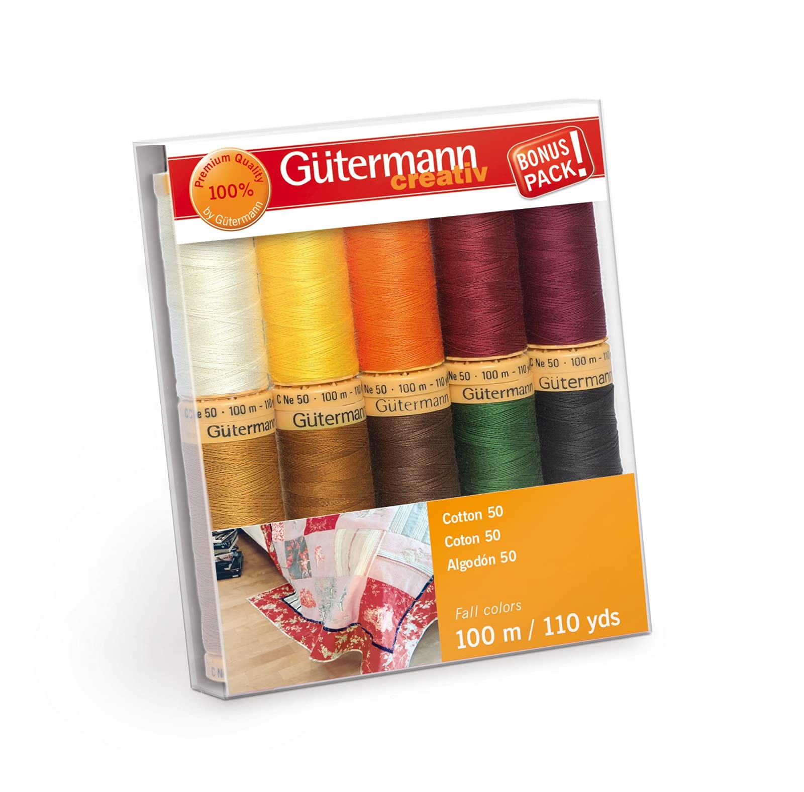 Guttermann Cotton 50 10 spools 10 Colors 100m Fall Colors