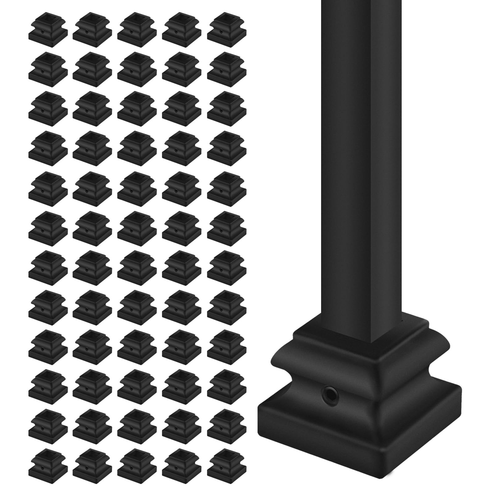 60 Pcs 1/2" Iron Baluster Flat Shoes for Interiors Square Stair Holoow Sprindles,Satin Black