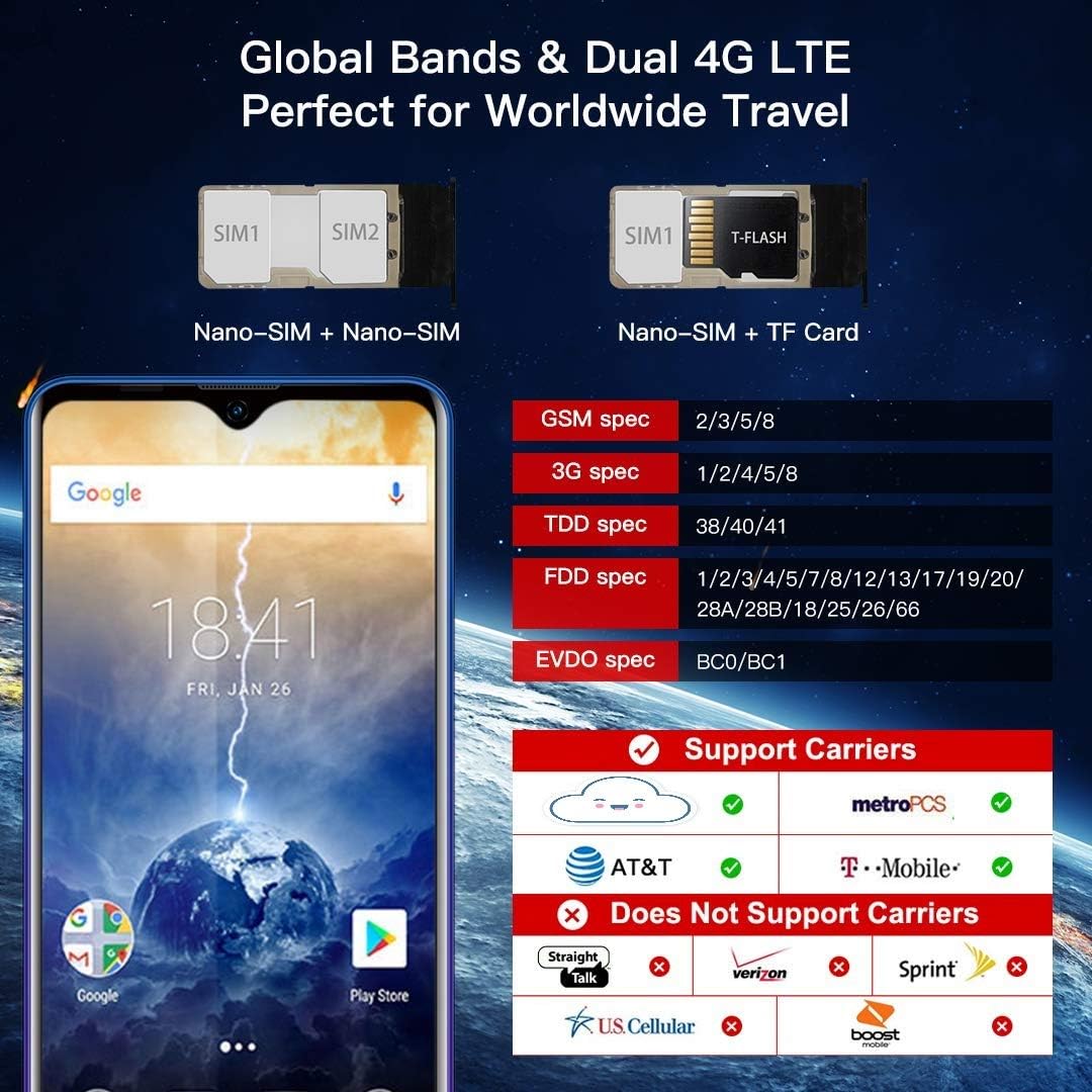 Blackview Unlocked Smartphone A80 Pro, 6.49 inch HD+, 4GB RAM+64GB ROM with 4680mAh Big Battery, 4G Dual SIM for AT&T, T-Mobile Phone,13MP Quad Rear Camera, Android 9.0 Unlocked Cell Phones