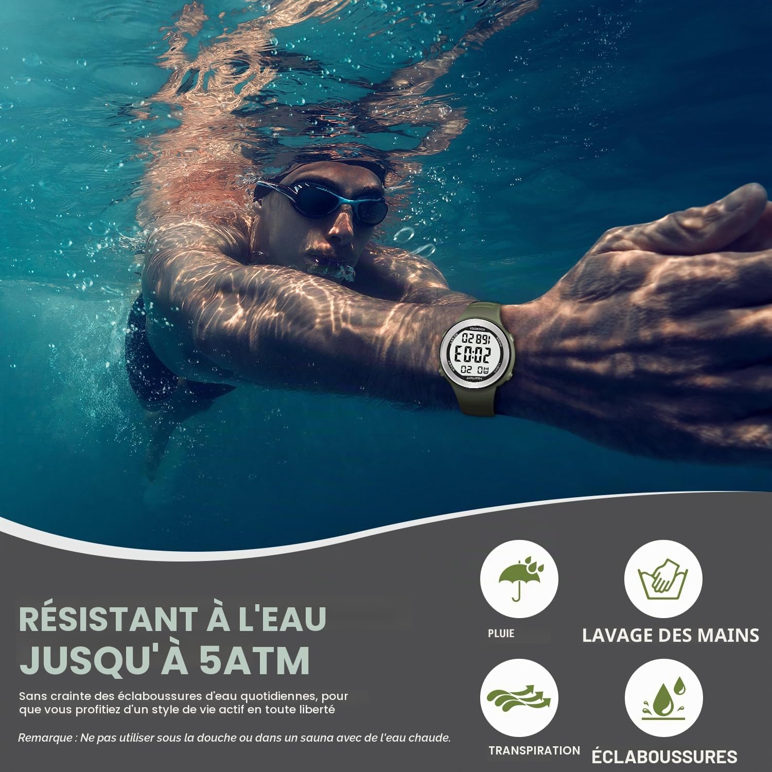 Hearkent Montre podomètre étanche avec compteur de pas, calories | Pour personnes âgées sans Bluetooth, pas besoin d'application, grands numéros LCD (vert)