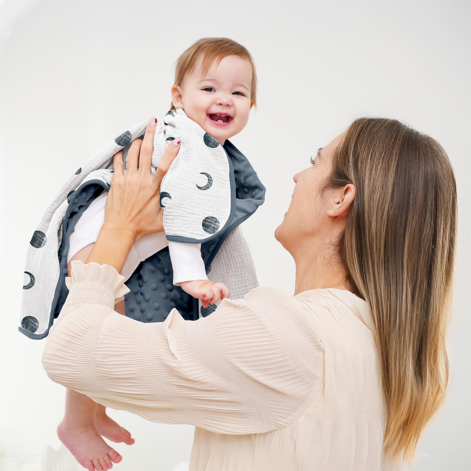 Susurration Baby Blanket for Unisex Boys Girls Soft Fluffy Crib Blankets with Muslin Cotton Front and Dotted Fleece Back - Image 3