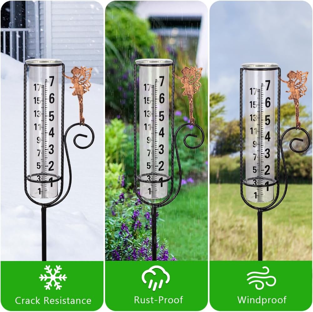 Rain Gauge Outdoor,Fairy Rain Gauges for Yard Decorative Water Gauge Garden Decor with Stakes for Outdoor Lawn Pathway Patio Decorations