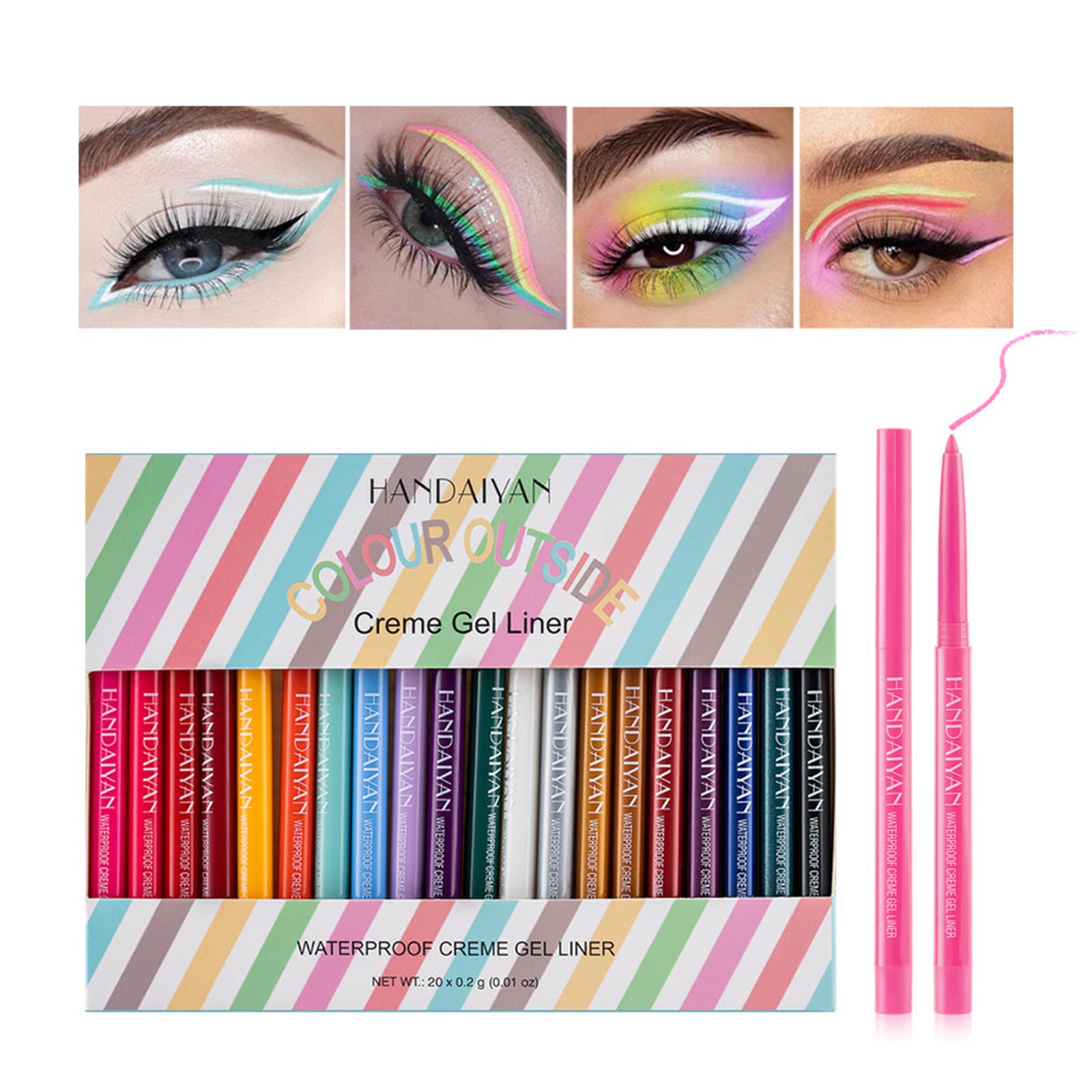 Eyeliner Colores, MKNZOME 20 Colores Lapiz De Ojos Liquido Eyeliner Waterproof Delineador de Ojos Eye Liner Larga Duración Maquillaje de Ojos Mujer Cosplay Banquete Boda