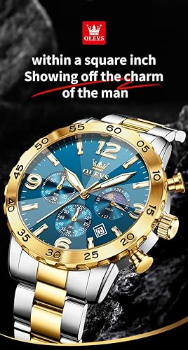 Miniatura 9 de OLEVS Reloj de lujo para hombre, pulsera grande, analógico, cuarzo, acero inoxidable, impermeable, luminoso, fecha, cronógrafo, fase lunar, relojes