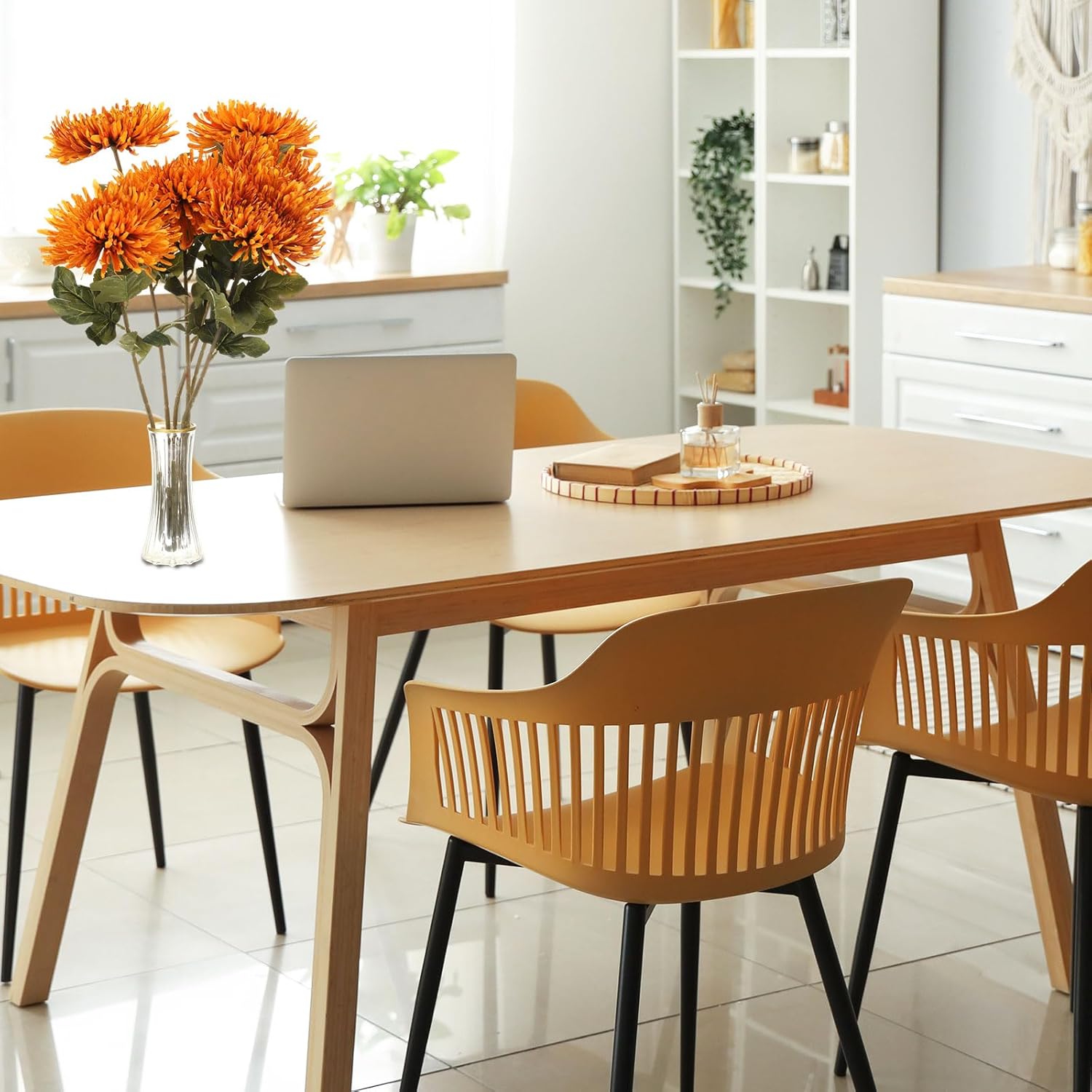 HARFINGTON 6pcs Artificial Chrysanthemum Flowers Faux Chrysanthemum Flowers Bouquet Fake Mum Flower for Home Garden Wedding Party Decoration, White