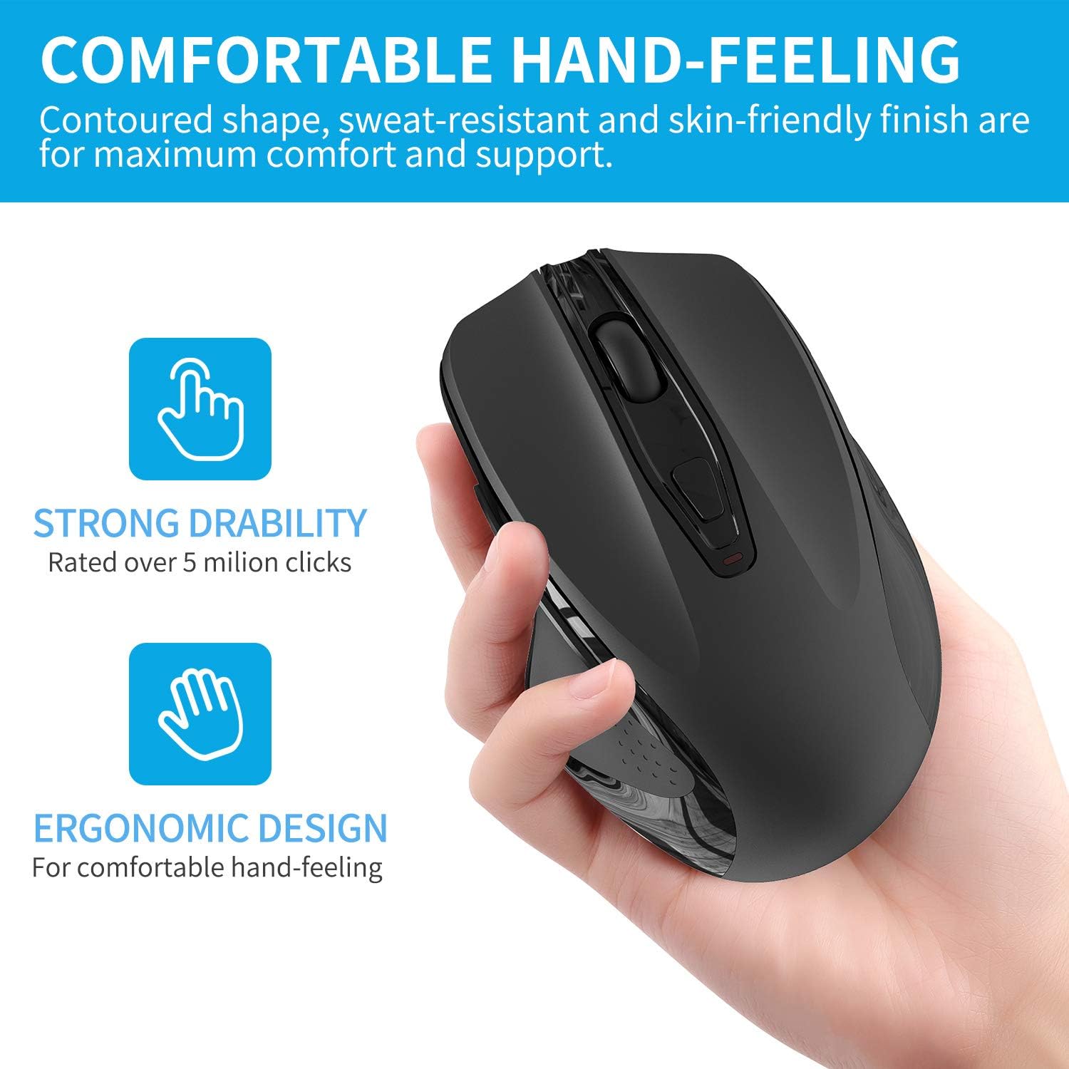 Wireless Mouse, 2.4G Slim Silent Travel Cordless Mouse Optical Mice with USB Receiver for Laptop Computer PC MacBook Chromebook and Notebook (Black)