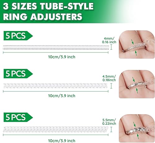Miniatura 2 de Anpro Ajustadores de tamaño de anillo para anillos sueltos, paquete de 15 unidades, múltiples estilos, protectores espaciadores invisibles