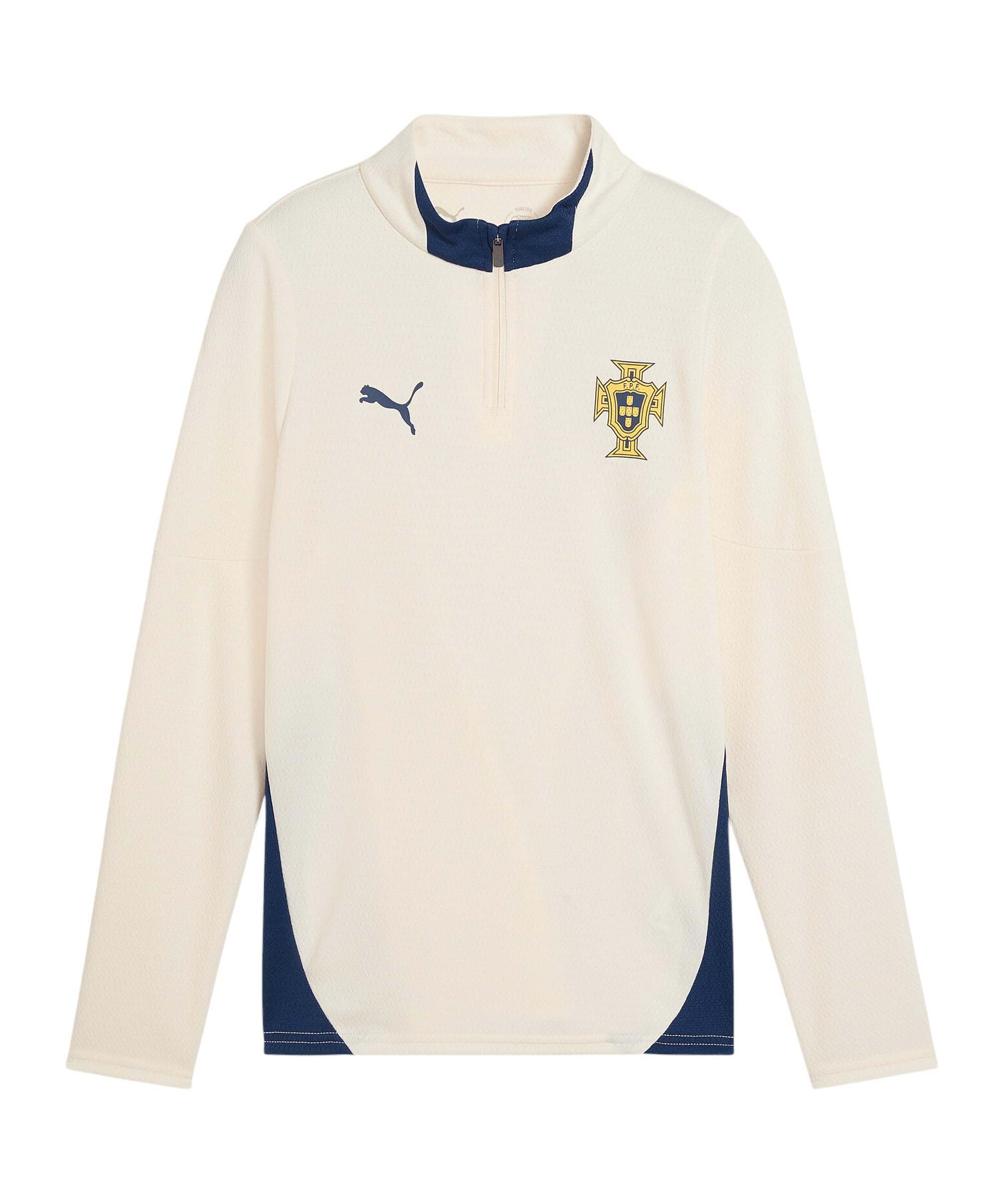 Sudadera Portugal Training 1/4 Zip Jr PUMA ropa de fútbol beige para niños 3