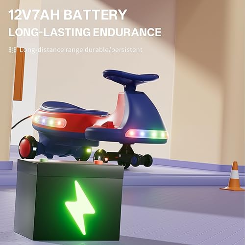 Miniatura 6 de Bluefun Coche eléctrico para niños con pedal, batería recargable de 12 V, juguete 2 en 1 con 2 motores, diseño antivuelco, ruedas intermitentes de