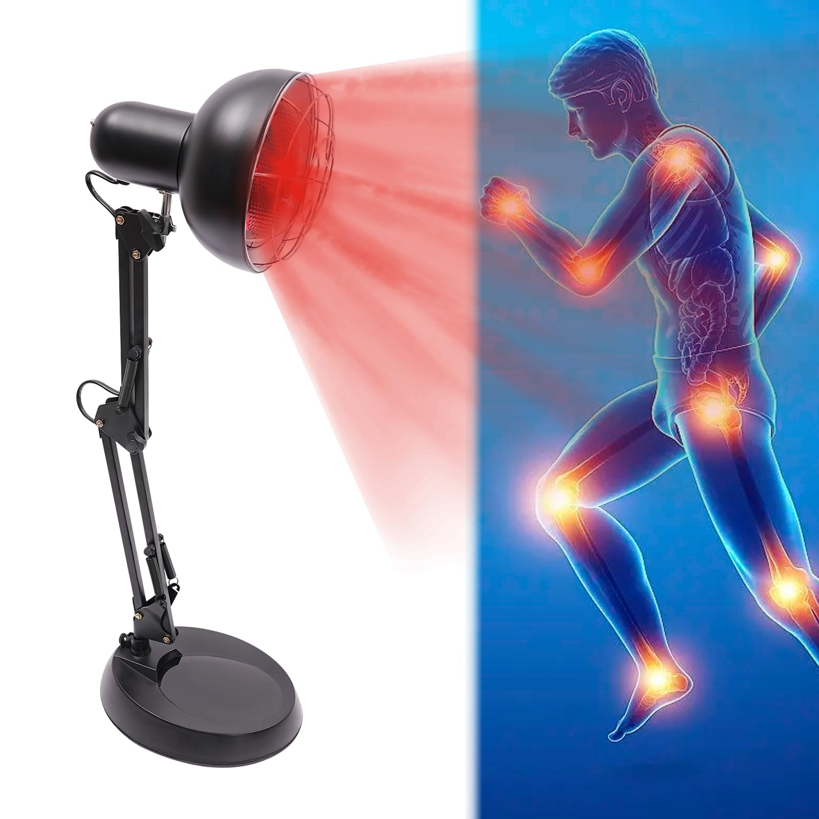 Lampa na podczerwień, 150 W, czerwone światło, światło na podczerwień, do użytku domowego, regulowane ramiona nośne, 180°, zestaw lamp na podczerwień do leczenia (czarna)