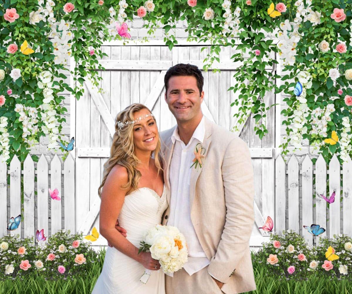 Spring Backdrop 10x8ft Easter Green Leaves Flower White Barn Door Easter Backdrops for Photography Background Birthday Bridal Shower Wedding Photo Backdrop Party Decorations Photo Props