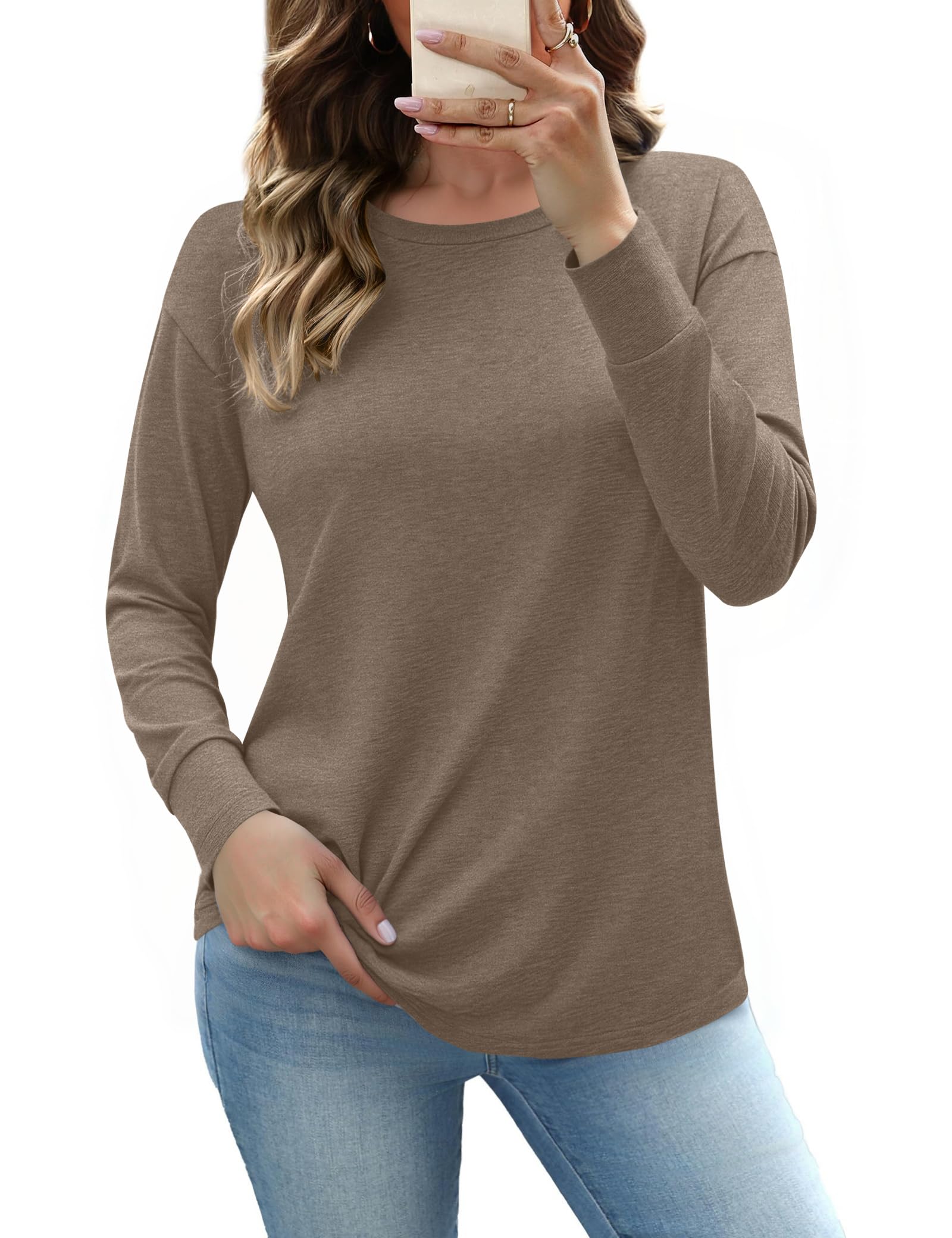 Totatuit T-Shirt Damen Langarmshirt Oberteile Rundhals Longshirt Langarm Top Einfarbig Bluse Shirts