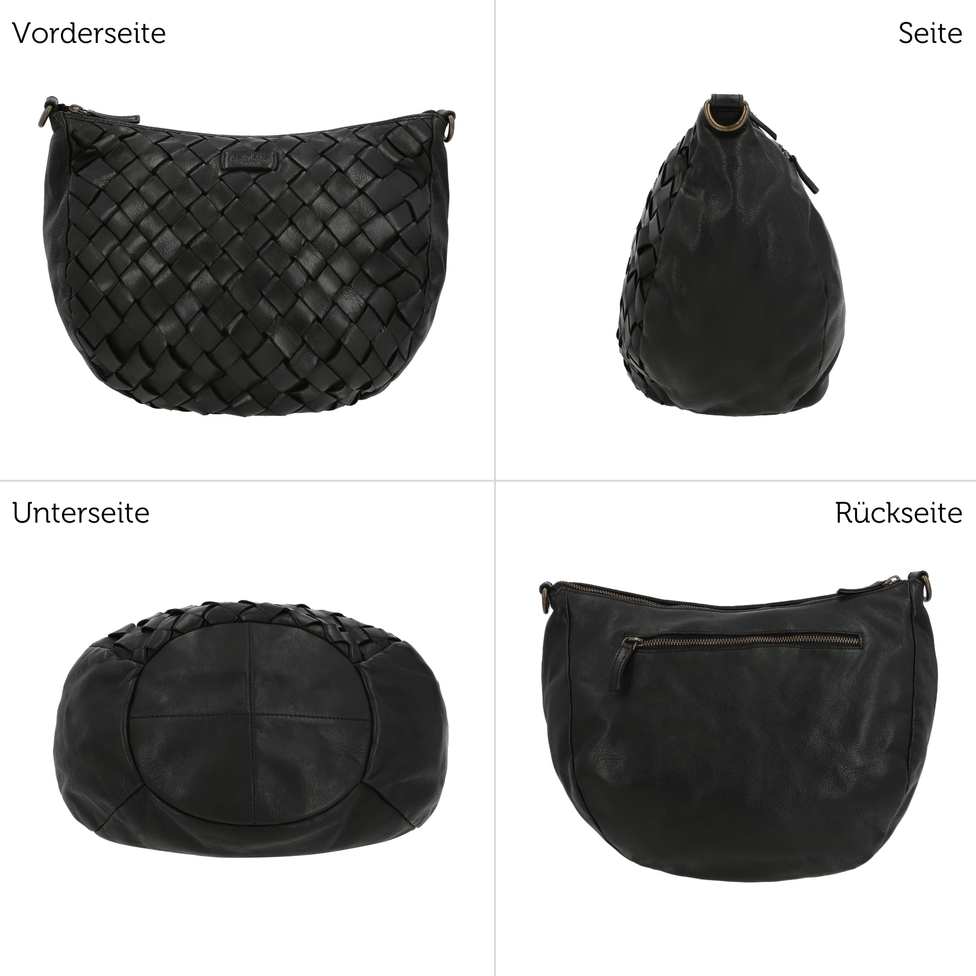 Gusti Leder Umhängetasche Damen - Clover – Halbmondförmige Ledertasche Damen aus Rindsleder - Vintage Umhängetasche Leder mit Retro Flechtdesign