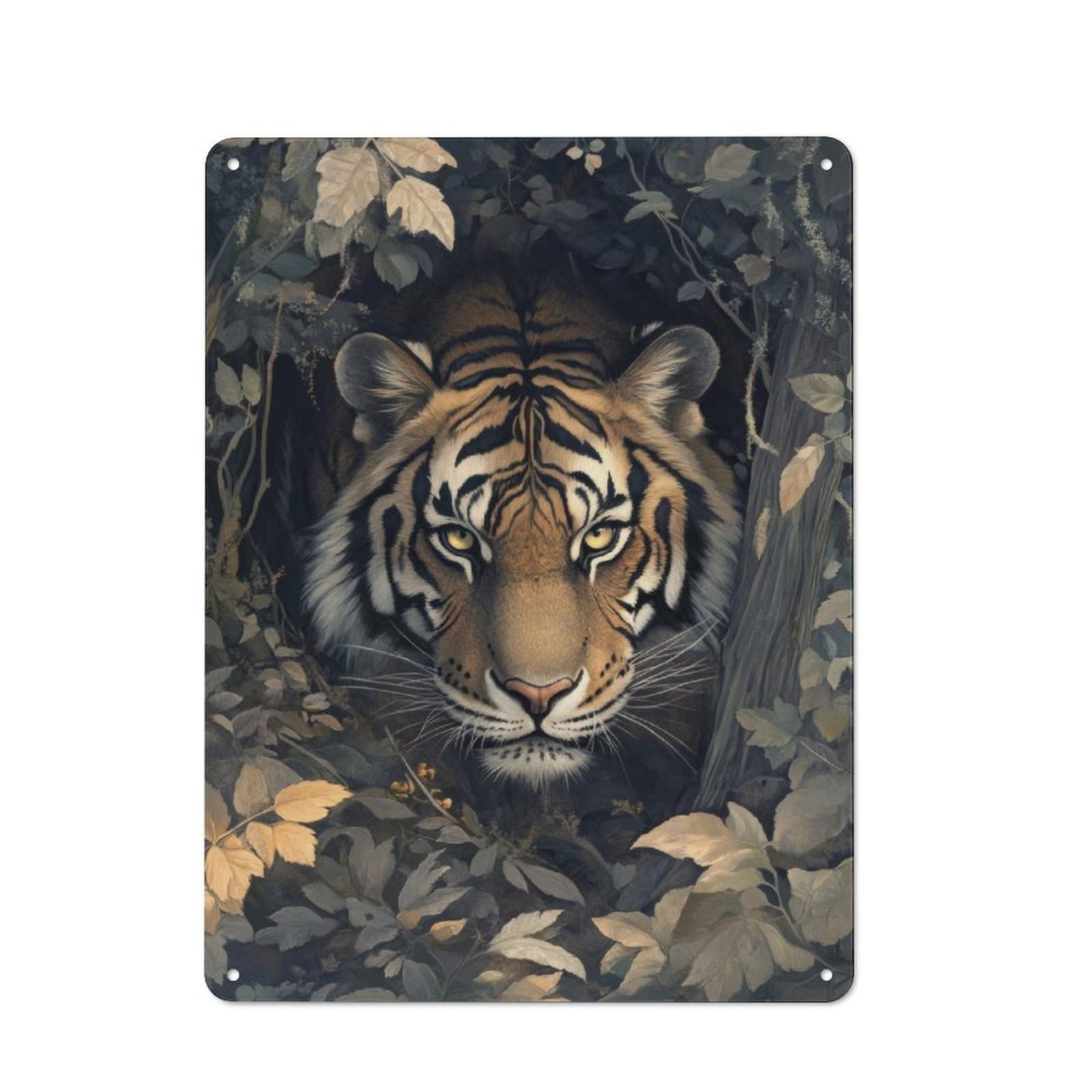 Junmoney Tiger In The Jungle Metal Wall Sign 40X30cm Featuring For Living Room Wall, For Metal Sign Collectors, For Garage And Workshop Walls