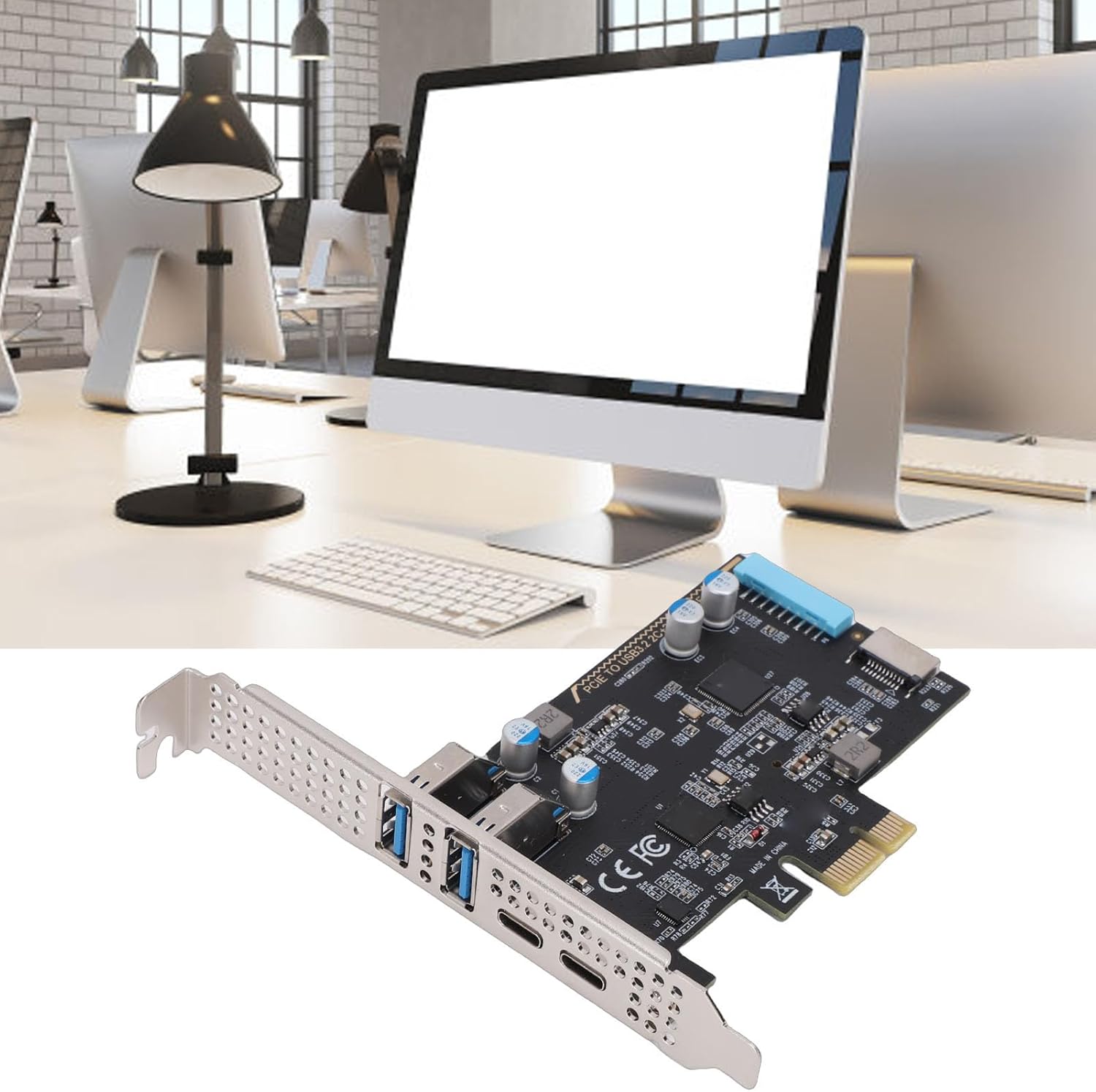 5Gbps PCIE USB Expansion Card, 2 Type C 2 USB 3.0 Type E 19Pin IDC Port, with 720201 Chip, for Desktop PC to 11