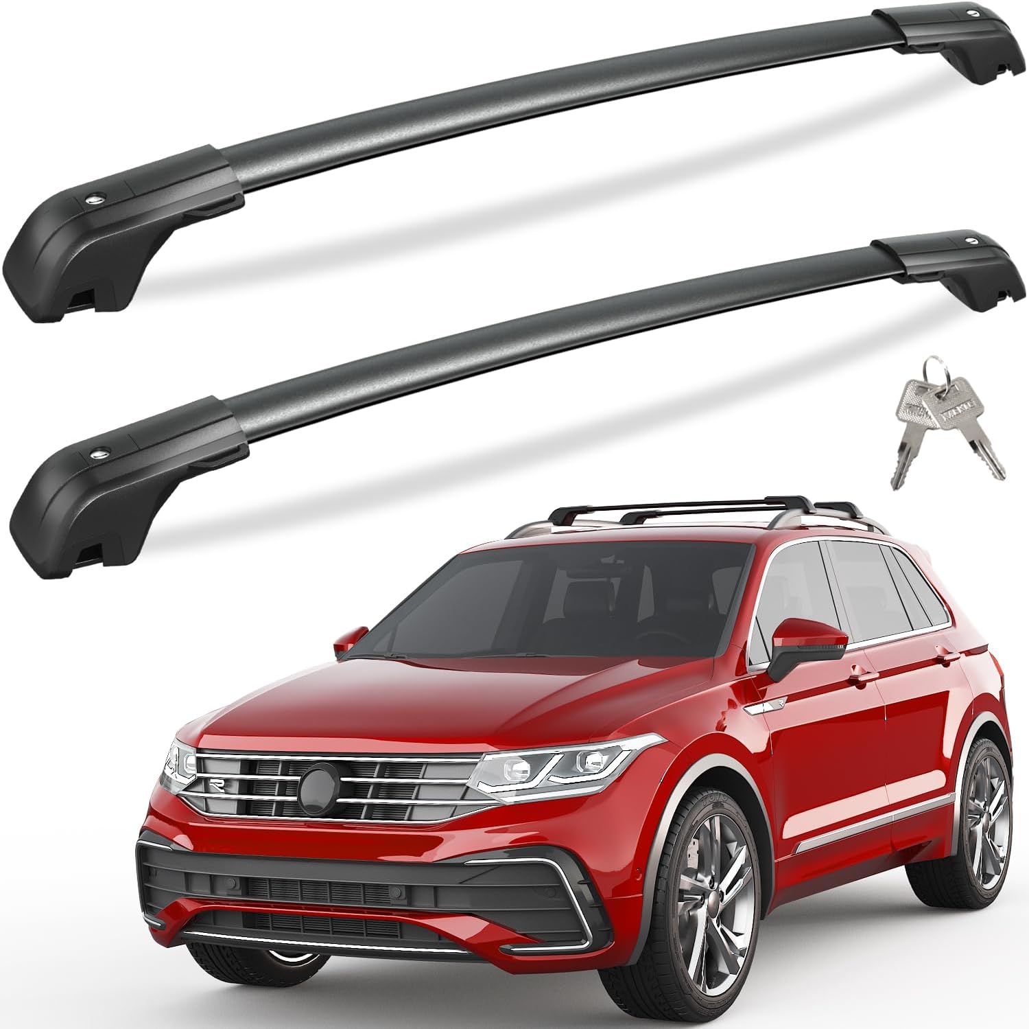 Tuyoung 330lbs All-Aluminum Roof Rack Cross Bars Compatible with Volkswagen VW Tiguan 2018-2026 (Not for Limited) & Taos 2022-2026, Lockbale Heavy Duty Roof Rails Crossbars Rooftop Luggage Accessories Compatible with Volkswagen Tiguan 2018-2026
