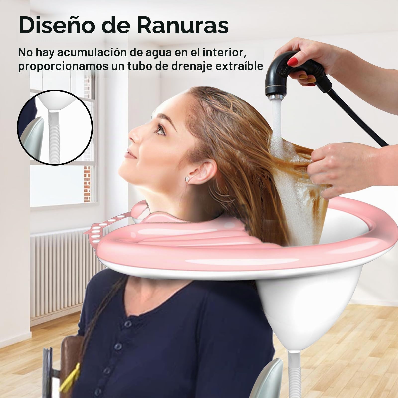 Lavabo Inflable Luolety para Lavar el Cabello, Portátil, con Bomba de Aire, Drenaje Vertical (Rosa, 81 x 60 x 38 cm)