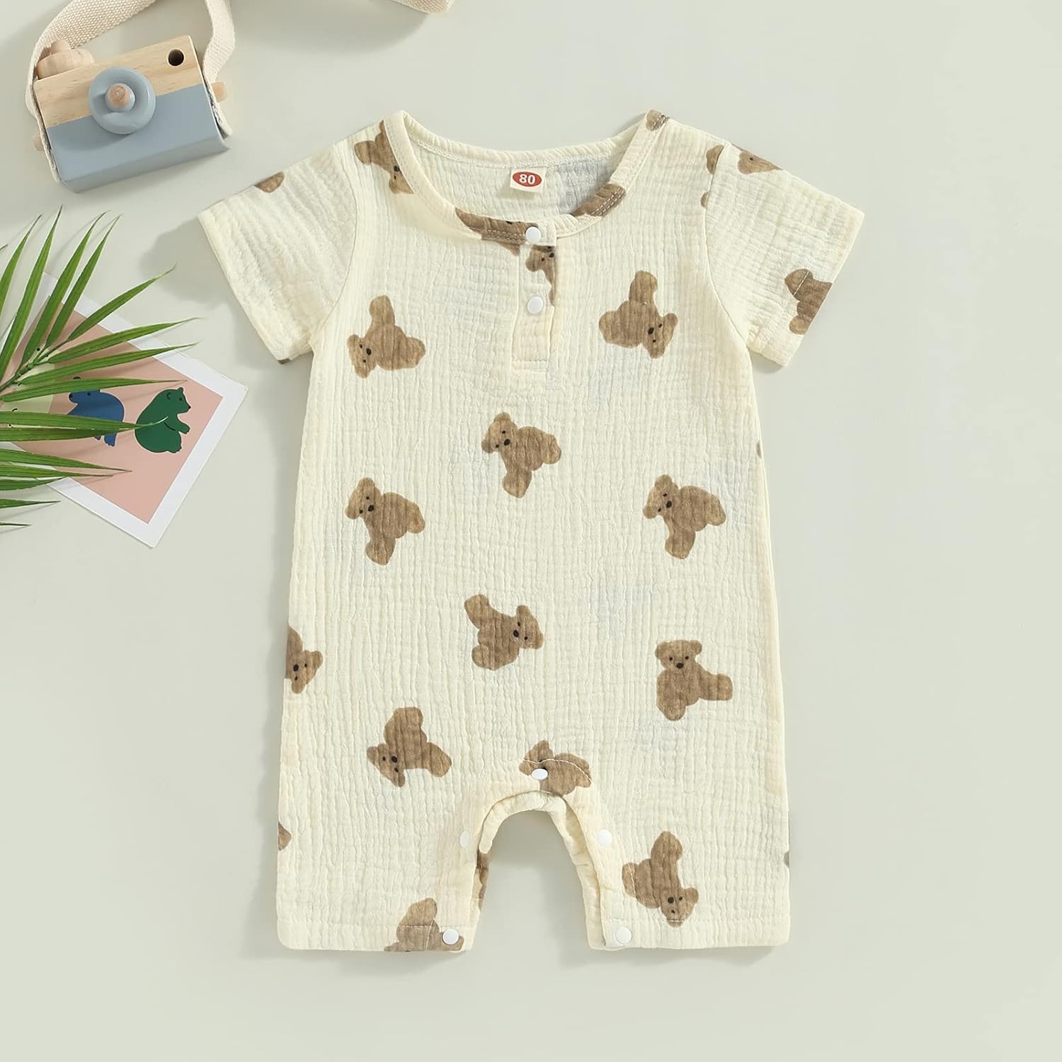 BULINGNA Newborn Infant Baby Boy Girl Summer Short Jumpsuit Short Sleeve Bear Print One Piece Romper Bodysuit Outfit - Image 7