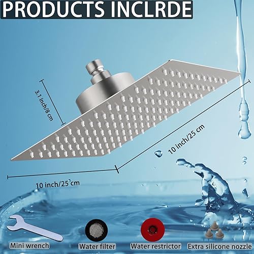 Miniatura 6 de Cabezal de ducha filtrado, cabezal de ducha de lluvia de alto flujo de acero inoxidable con cartucho de filtro de agua dura de 15 etapas para
