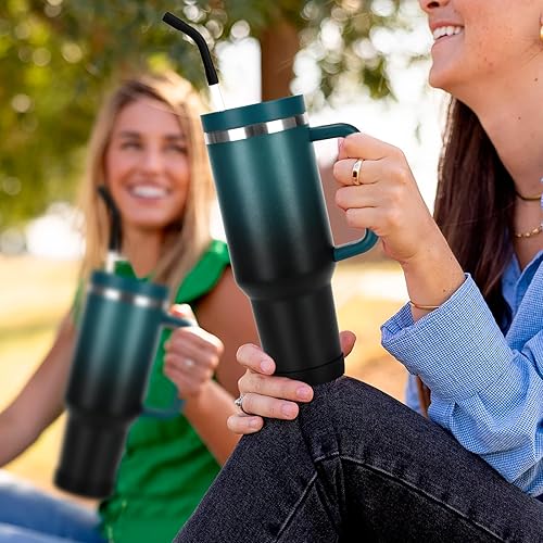 Miniatura 2 de Vaso térmico de 40 onzas con asa y pajita, tapa 2 en 1 a prueba de derrames y fugas, taza de viaje aislada, mantiene frío y caliente, apto para