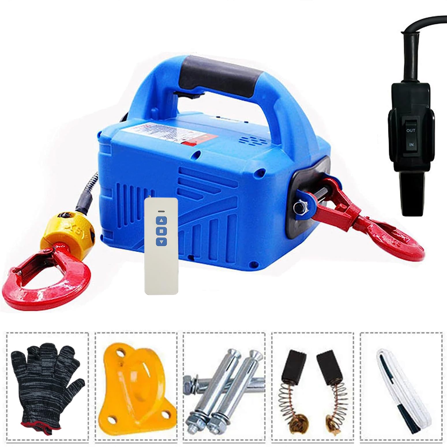3 en 1 Polipasto eléctrico,Cabrestante eléctrico 220v con control remoto inalámbrico,cabrestante eléctrico portátil de 500kg/1100 libras,7,6m montacargas de balcón para almacén doméstico de